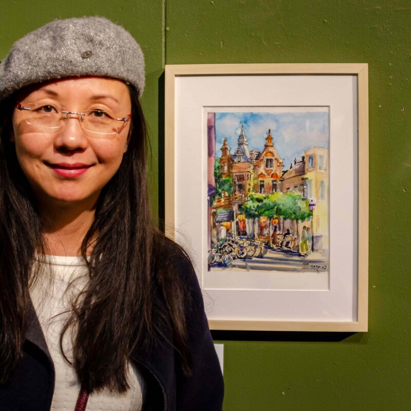 Urban Sketcher: Helen Wang - Streetcorner in Assen